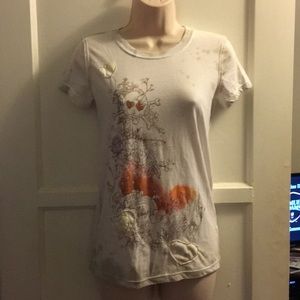 Scrapbook skull, hearts and flowers shirt, size M